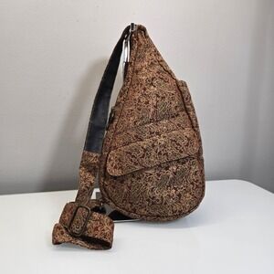 Vintage AmeriBag Healthy Back Bag Medium Brown Paisley Tapestry Sling Crossbody